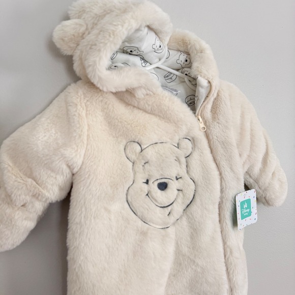Disney Baby Winnie the Pooh Faux Fur Pram Suit Hooded Bunting Cream 3-6M NWT - Picture 3 of 5